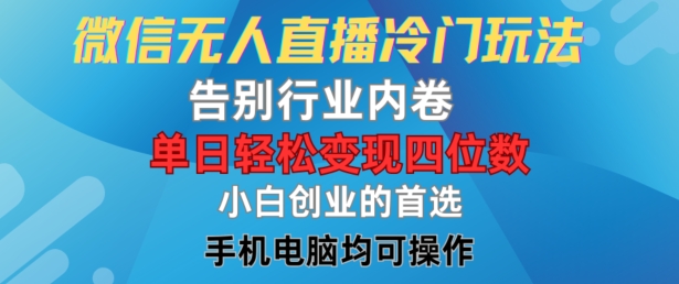 微信无人直播冷门玩法,告别行业内卷,单日轻松变现四位数,小白的创业首选【揭秘】-聚富社