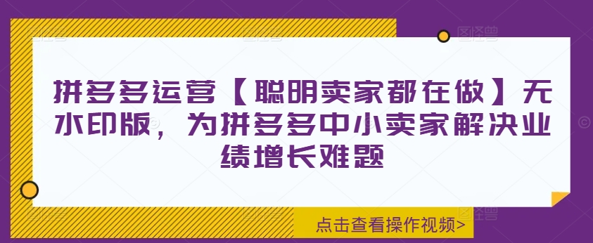 拼多多运营【聪明卖家都在做】无水印版,为拼多多中小卖家解决业绩增长难题-聚富社