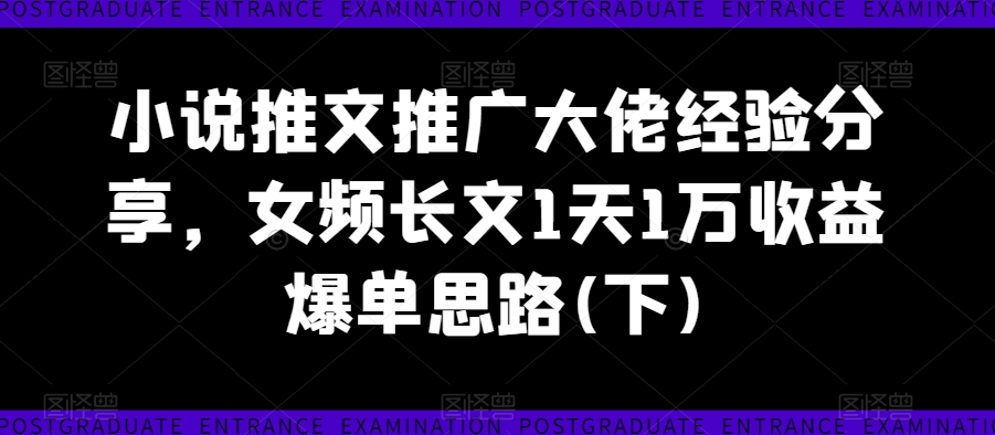 小说推文推广大佬经验分享,女频长文1天1万收益爆单思路(下)-聚富社