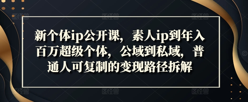 新个体ip公开课,素人ip到年入百万超级个体,公域到私域,普通人可复制的变现路径拆解-聚富社
