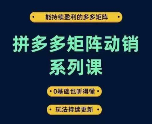 拼多多矩阵动销系列课，能持续盈利的多多矩阵，0基础也听得懂，玩法持续更新-聚富社