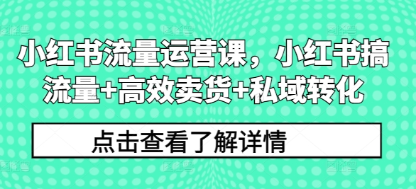 小红书流量运营课,小红书搞流量+高效卖货+私域转化-聚富社