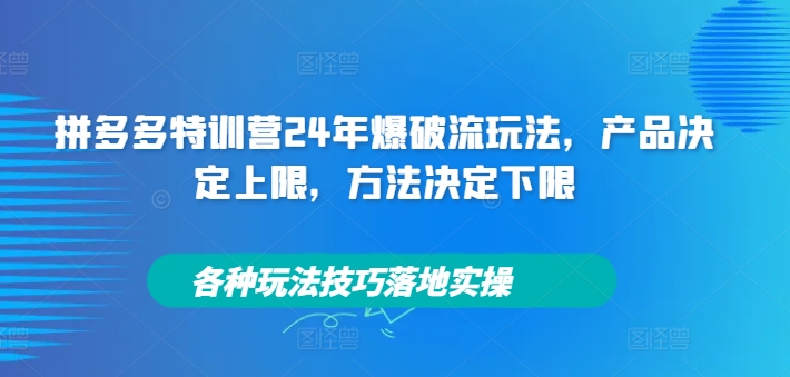 拼多多特训营24年爆破流玩法,产品决定上限,方法决定下限,各种玩法技巧落地实操-聚富社
