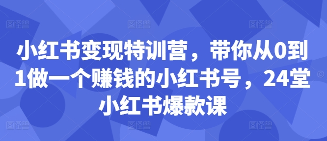 小红书变现特训营,带你从0到1做一个赚钱的小红书号,24堂小红书爆款课-聚富社