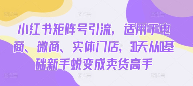 小红书矩阵号引流,适用于电商、微商、实体门店,30天从0基础新手蜕变成卖货高手-聚富社
