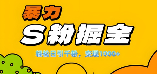 单人单机日引千粉,变现1k+,S粉流量掘金计划攻略【揭秘】-聚富社