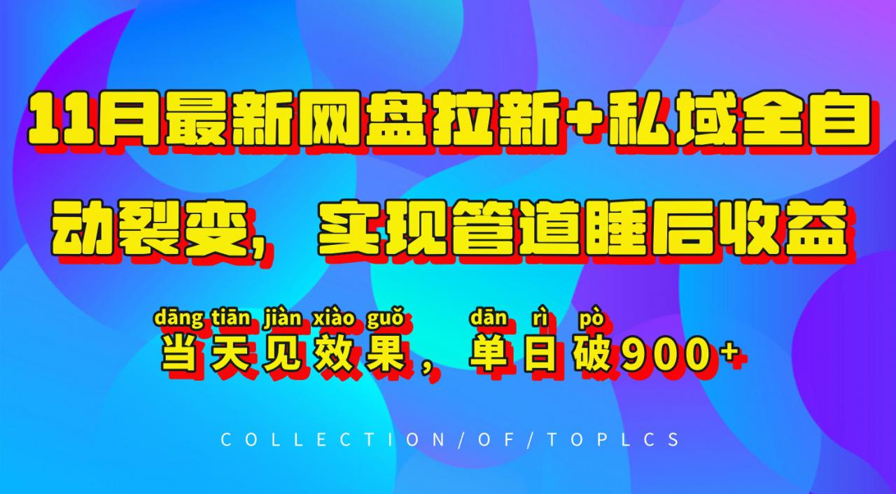 11月最新网盘拉新+私域全自动裂变,实现管道睡后收益,当天见效果,单日破900+-聚富社