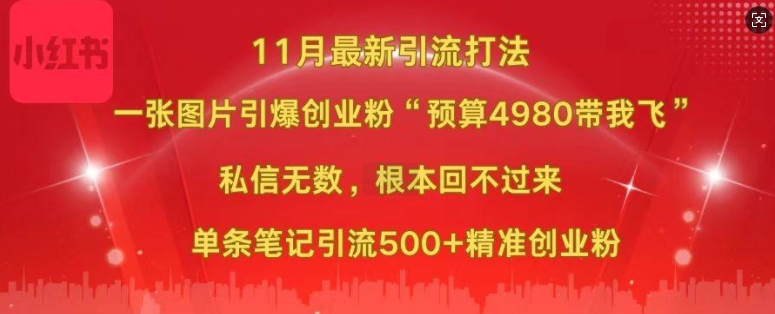 小红书11月最新图片打粉,一张图片引爆创业粉,“预算4980带我飞”,单条引流500+精准创业粉-聚富社