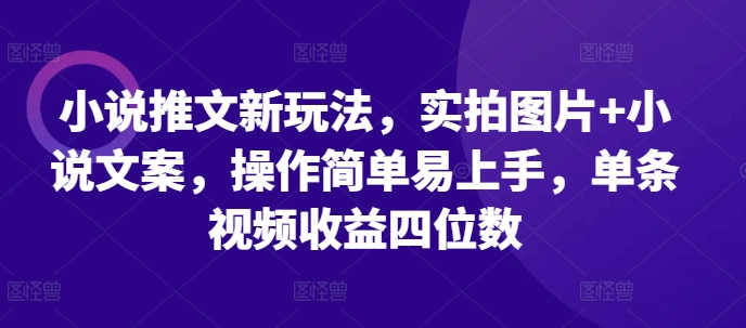 小说推文新玩法,实拍图片+小说文案,操作简单易上手,单条视频收益四位数-聚富社