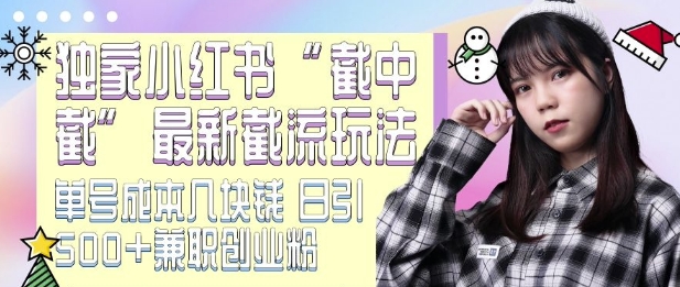 最新小红书截流玩法 独家截中截 单号成本几块钱 日引500+CY粉JZ粉-聚富社