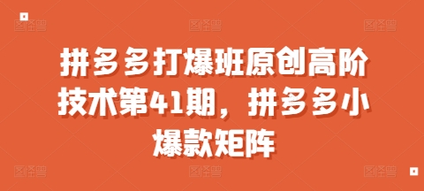 拼多多打爆班原创高阶技术第41期,拼多多小爆款矩阵-聚富社