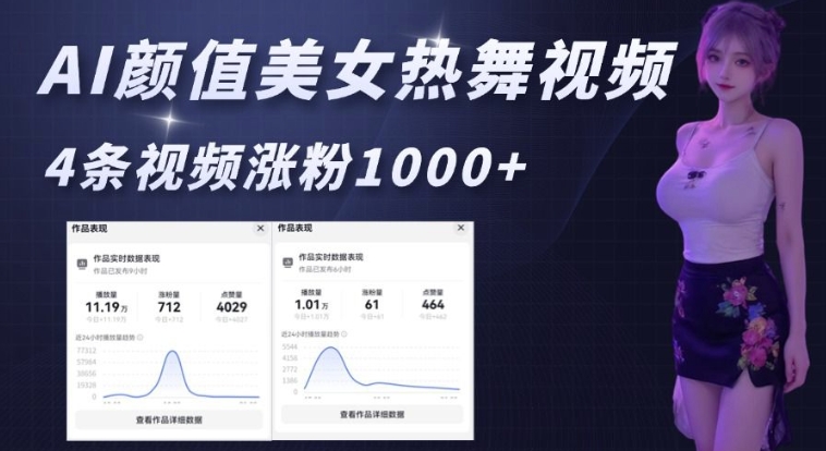 AI颜值美女热舞视频,4条视频涨粉1000+,实测6分钟一条-聚富社