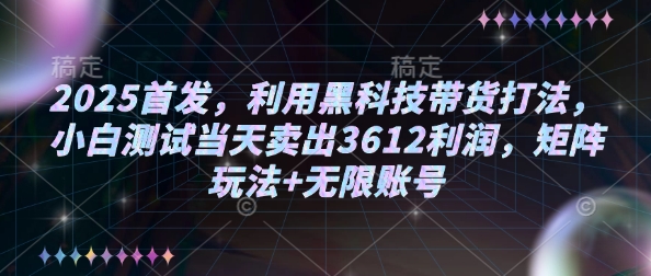 2025首发,利用黑科技带货打法,小白测试当天卖出3612利润,矩阵玩法+无限账号【揭秘】-聚富社
