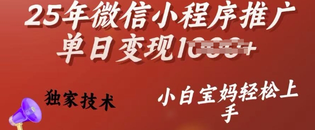 25年微信小程序推广单日变现多张,独家技术,小白宝妈轻松上手【揭秘】-聚富社