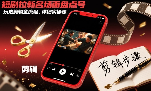短剧拉新名场面盘点号玩法剪辑全流程，详细实操课-聚富社
