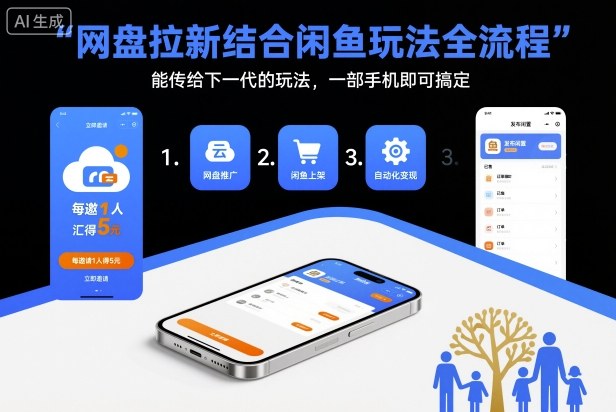 网盘拉新结合闲鱼玩法全流程，能传给下一代的玩法，一部手机即可搞定（附入口渠道以及实操教程）-聚富社