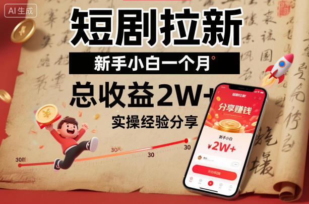 短剧拉新新手小白一个月总收益2W+实操经验分享-聚富社