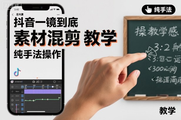 抖音一镜到底素材混剪教学，纯手法操作-聚富社