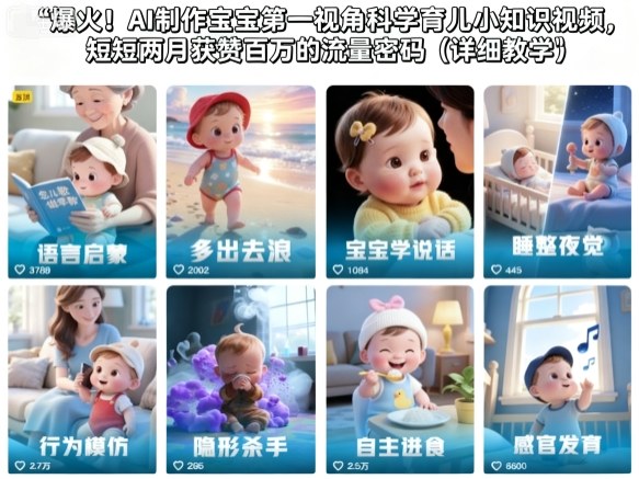 爆火！AI制作宝宝第一视角科学育儿小知识视频，短短两月获赞百万的流量密码（详细教学）-聚富社