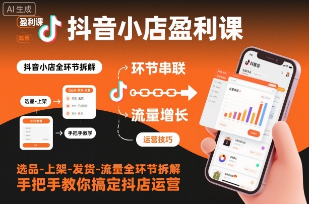 抖音小店盈利课-选品-上架-发货-流量全环节拆解，手把手教你搞定抖店运营-聚富社