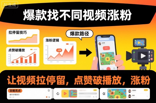 爆款找不同视频涨粉，让视频拉停留，实现点赞，破播放，涨粉-聚富社