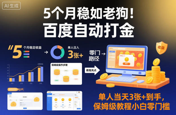 5个月稳如老狗！百度自动打金，单人当天3张+到手，保姆级教程小白零门槛【揭秘】-聚富社