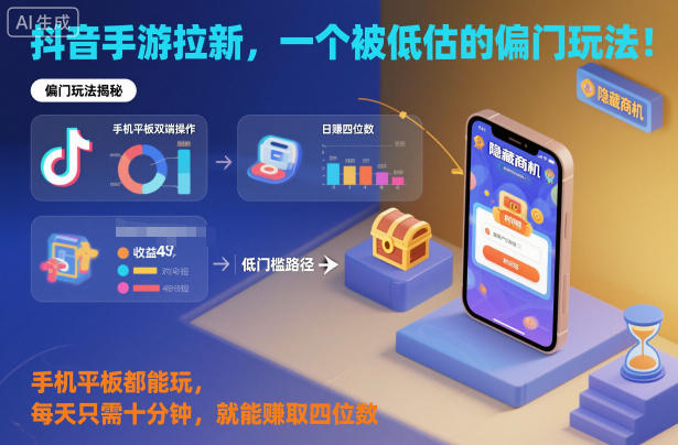 抖音手游拉新，一个被低估的偏门玩法！手机平板都能玩，每天只需十分钟，就能賺取四位数【揭秘】-聚富社