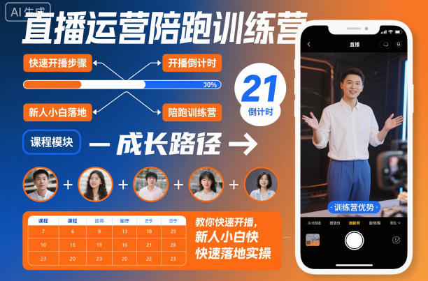 直播运营陪跑训练营，教你快速开播，新人小白快速落地实操-聚富社