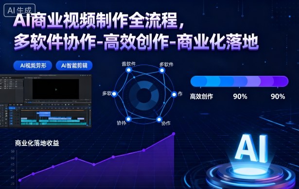 AI商业视频制作全流程，多软件协作-高效创作-商业化落地-聚富社