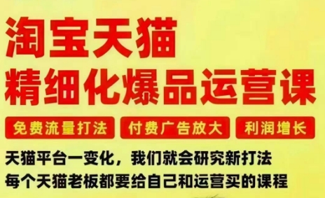 淘宝天猫精细化爆品运营课，免费流量打法-付费广告放大-利润增长-三大核心痛点，一次全部解决-聚富社