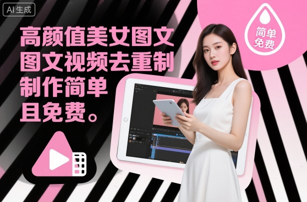 高颜值美女图文视频去重制作教学，制作简单且免费-聚富社