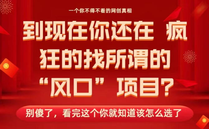 马上26年了，你还在找所谓的风口项目？别傻了，看完这个你全都懂了！【揭秘】-聚富社