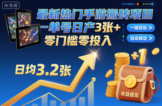 最新热门手游搬砖项目，一键自动化挂G，单号日产3张+，零门槛零投入【揭秘】-聚富社