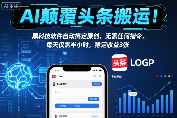 AI颠覆头条搬运！黑科技软件自动搞定原创，无需任何指令。每天仅需半小时，稳定收益3张【揭秘】-聚富社