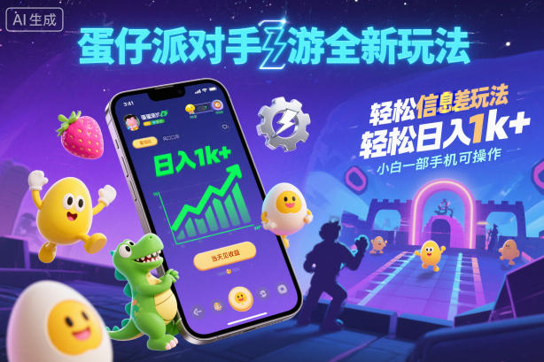 蛋仔派对手游全新玩法，轻松日入1k+，风口信息差玩法，当天见收益，小白一部手机可操作-聚富社