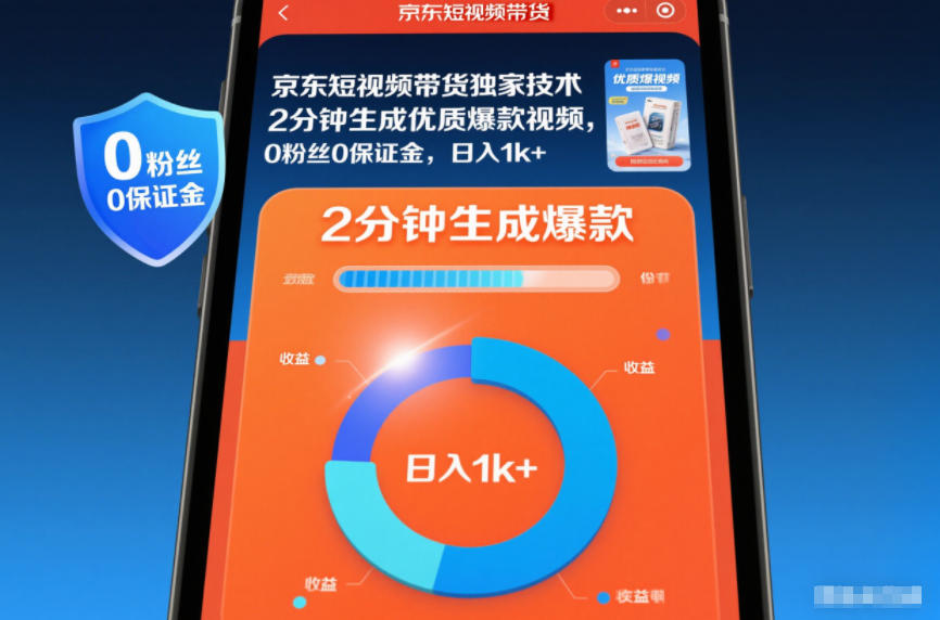 京东短视频带货独家技术，2分钟生成一条优质爆款视频，0粉丝0保证金，日入1k+【揭秘】-聚富社