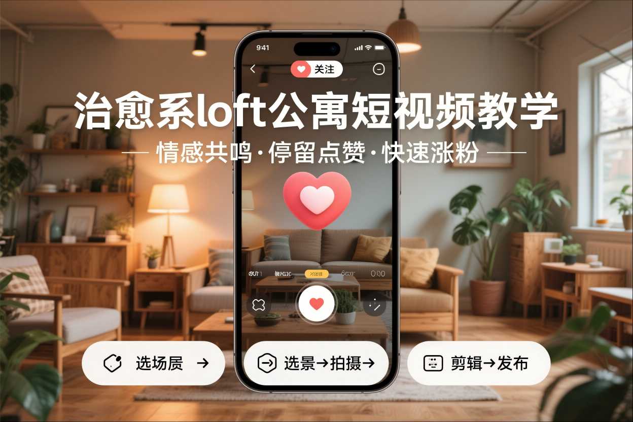 治愈系loft公寓短视频制作教学，情感共鸣引停留点赞关注，快速起号涨粉-聚富社