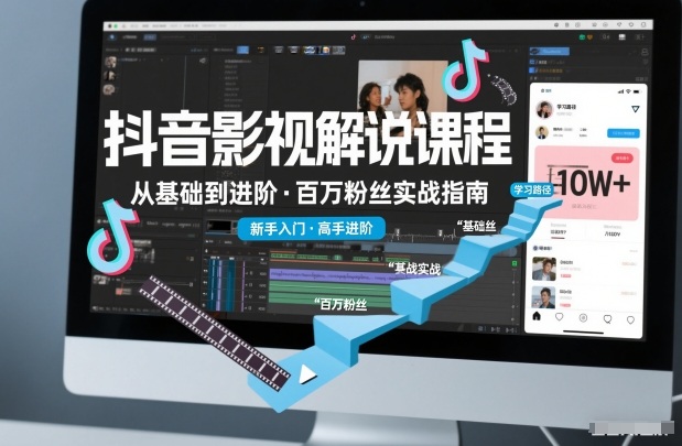 抖音百万粉丝影视解说课程，基础到进阶课，适合新手和进阶学习-聚富社