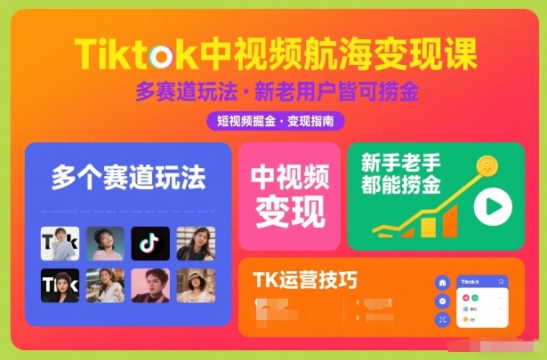 Tiktok中视频航海变现课，多个赛道玩法，新手老手都能在TK中视频捞金-聚富社