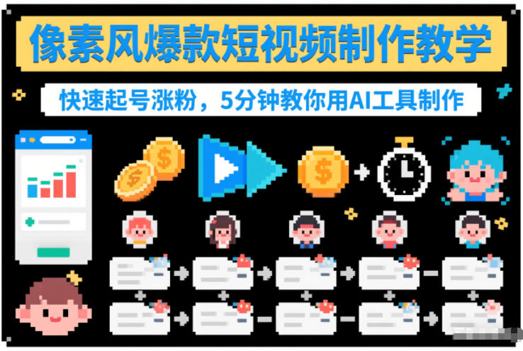 像素风爆款短视频制作教学，快速起号涨粉，5分钟教你用AI工具制作-聚富社