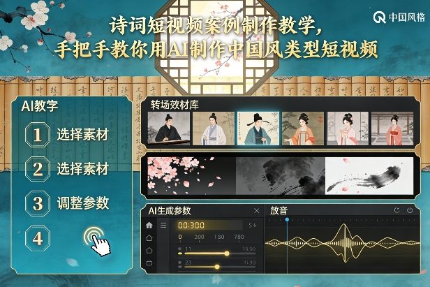 古诗词短视频案例制作教学，手把手教你用AI制作中国风类型短视频-聚富社