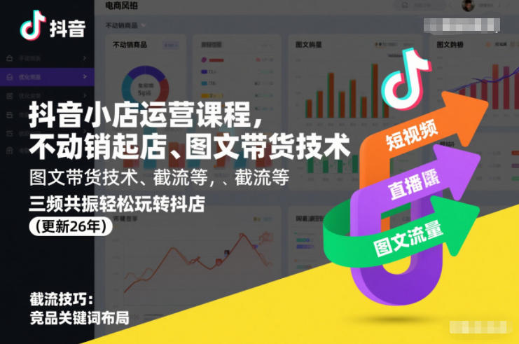 抖音小店运营课程，不动销起店、图文带货技术、截流等，三频共振轻松玩转抖店(更新26年)-聚富社