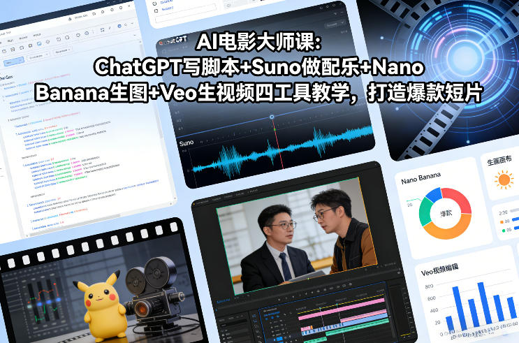 AI电影大师课：ChatGPT写脚本+Suno做配乐+Nano Banana生图+Veo生视频，打造爆款短片-聚富社