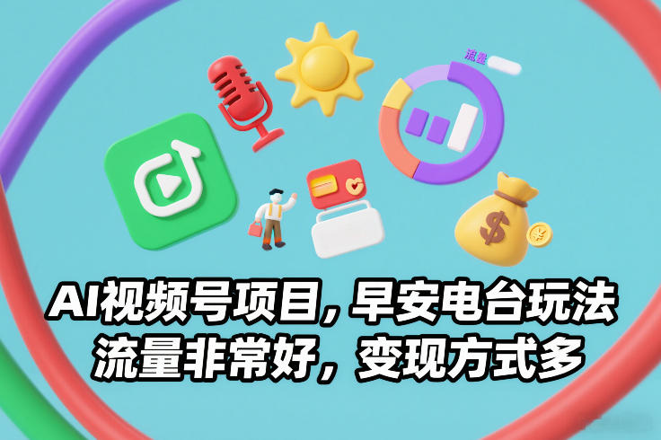 AI视频号项目，早安电台玩法，流量非常好，变现方式多-聚富社