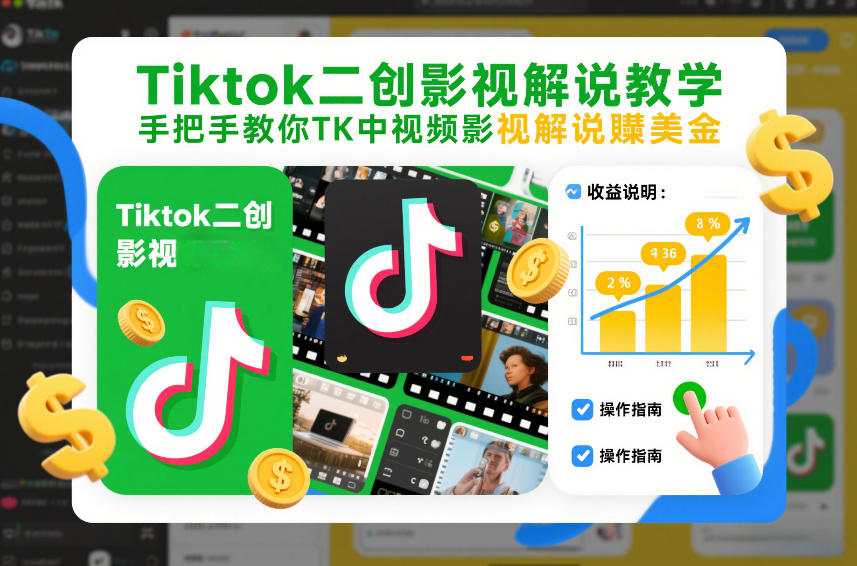 Tiktok二创影视解说教学，手把手教你TK中视频影视解说賺美金（更新26年1月）-聚富社