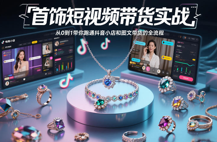 首饰短视频带货实战，从0到1带你跑通抖音小店和图文带货的全流程-聚富社