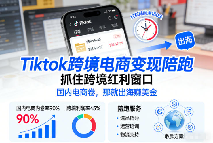 Tiktok跨境电商变现陪跑，抓住跨境红利窗口，国内电商卷，那就出海賺美金-聚富社