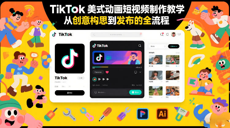 TikTok美式动画短视频制作教学，从创意构思到发布的全流程-聚富社