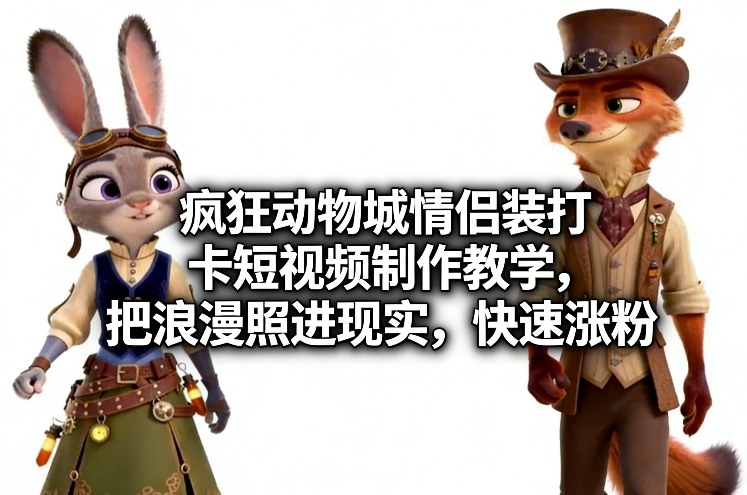 疯狂动物城情侣装打卡短视频制作教学，把浪漫照进现实，快速涨粉-聚富社