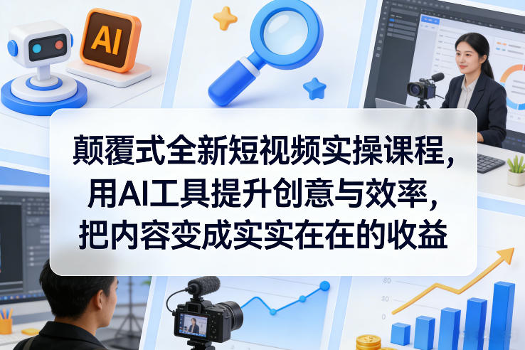 颠覆式全新短视频实操课程，用AI工具提升创意与效率，把内容变成实实在在的收益-聚富社